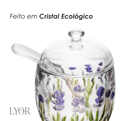 Açucareiro com Colher e Tampa Lavanda Hand Painting 8,5cm x 11,3cm Cristal Ecológico - Lyor