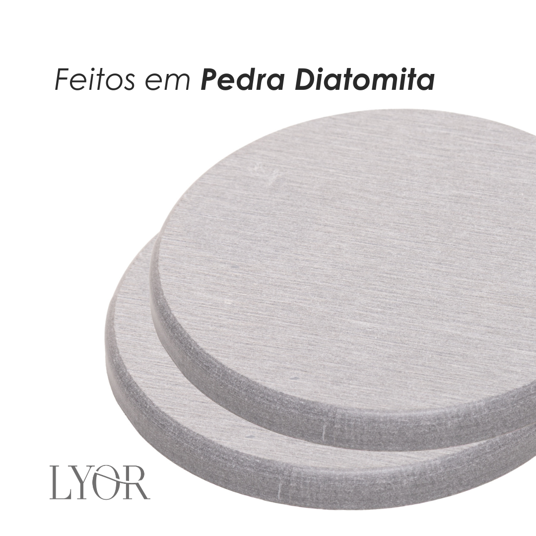 Conjunto 2 Porta Copos 10cm Cinza Pedra Diatomita - Lyor