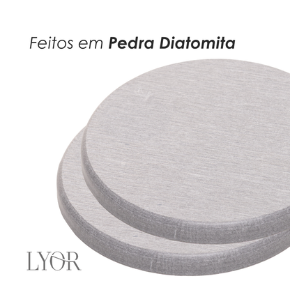 Conjunto 2 Porta Copos 10cm Cinza Pedra Diatomita - Lyor