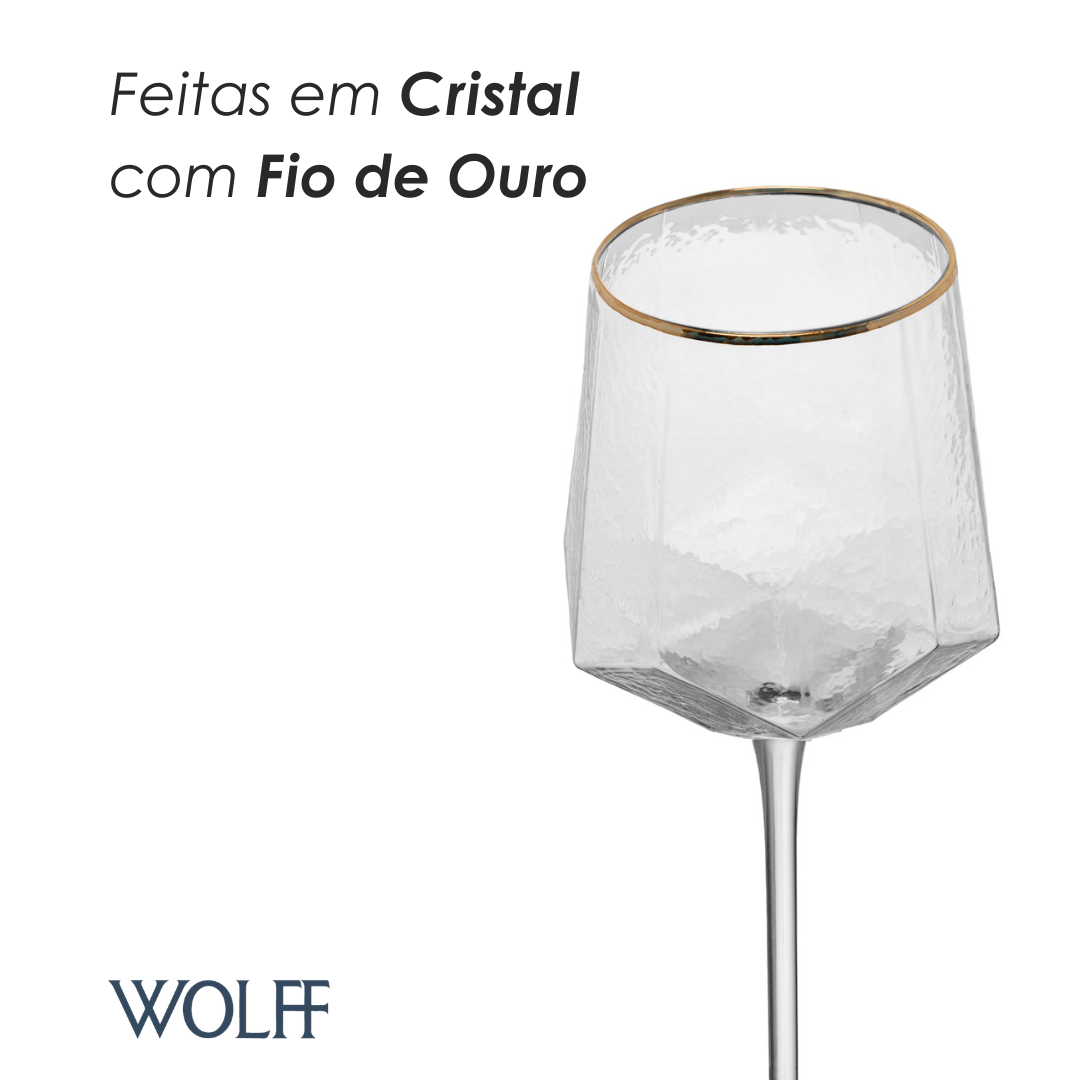 Conjunto 2 Taças de Vinho Taj com Fio De Ouro 600ml Cristal Ecológico - Wolff