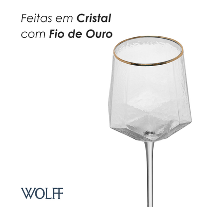 Conjunto 2 Taças de Vinho Taj com Fio De Ouro 600ml Cristal Ecológico - Wolff