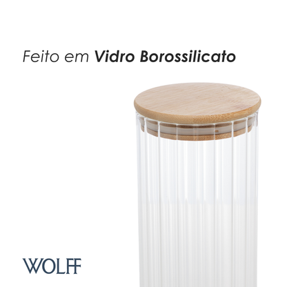 Porta Mantimento com Tampa em Bambu 950ml Vidro Borossilicato - Wolff