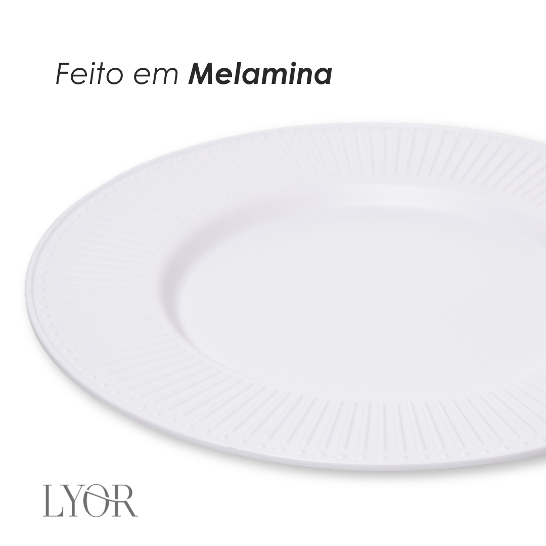 Prato Raso Aveline 27cm Branco Melamina - Lyor