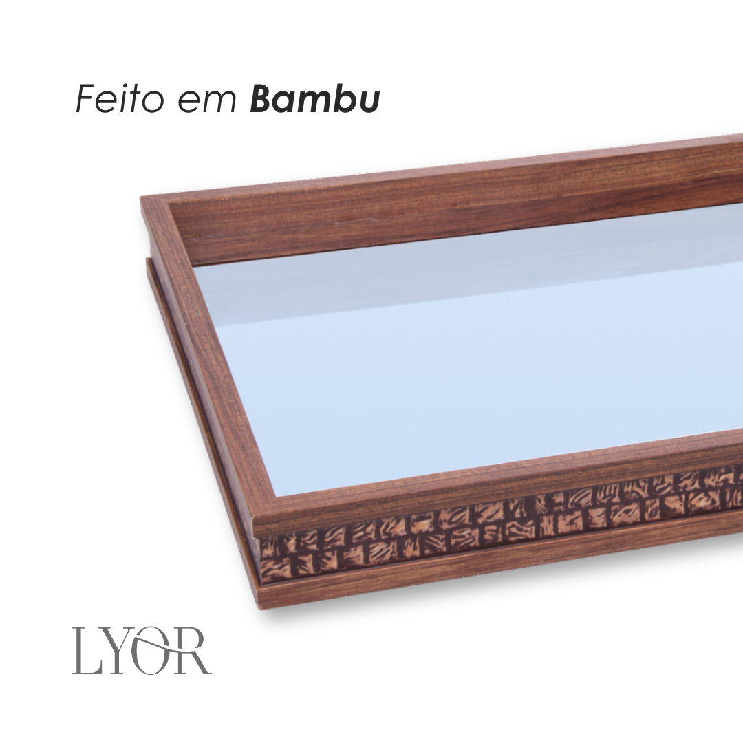 Bandeja com Espelho Rustic 41cm x 31cm x 5cm Madeira - Lyor