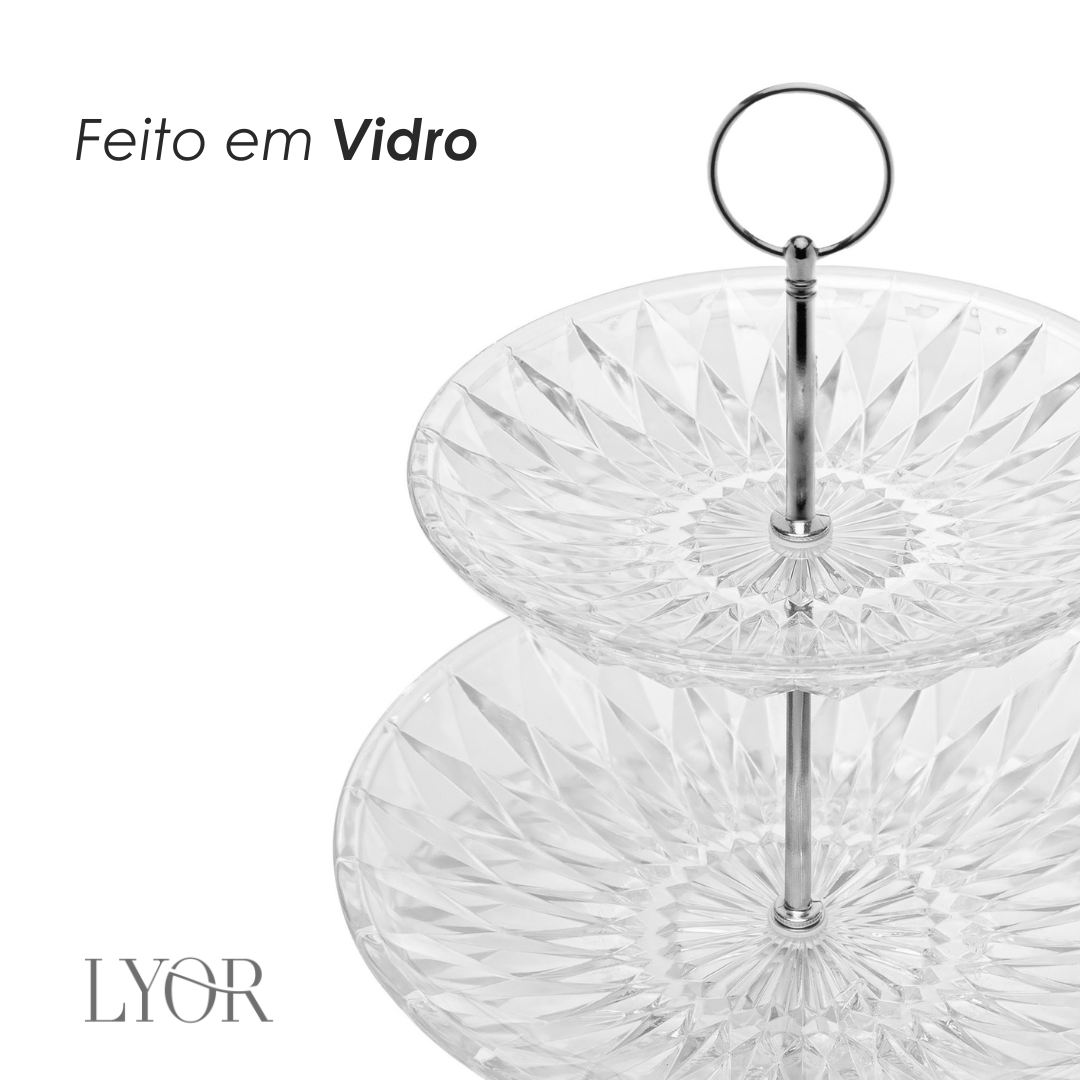 Porta Doces de Vidro 2 Andares Diamond 25cm - Lyor