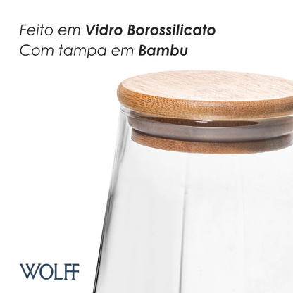 Porta Mantimento de Vidro Borossilicato com Tampa de Bambu 350ml - Wolff