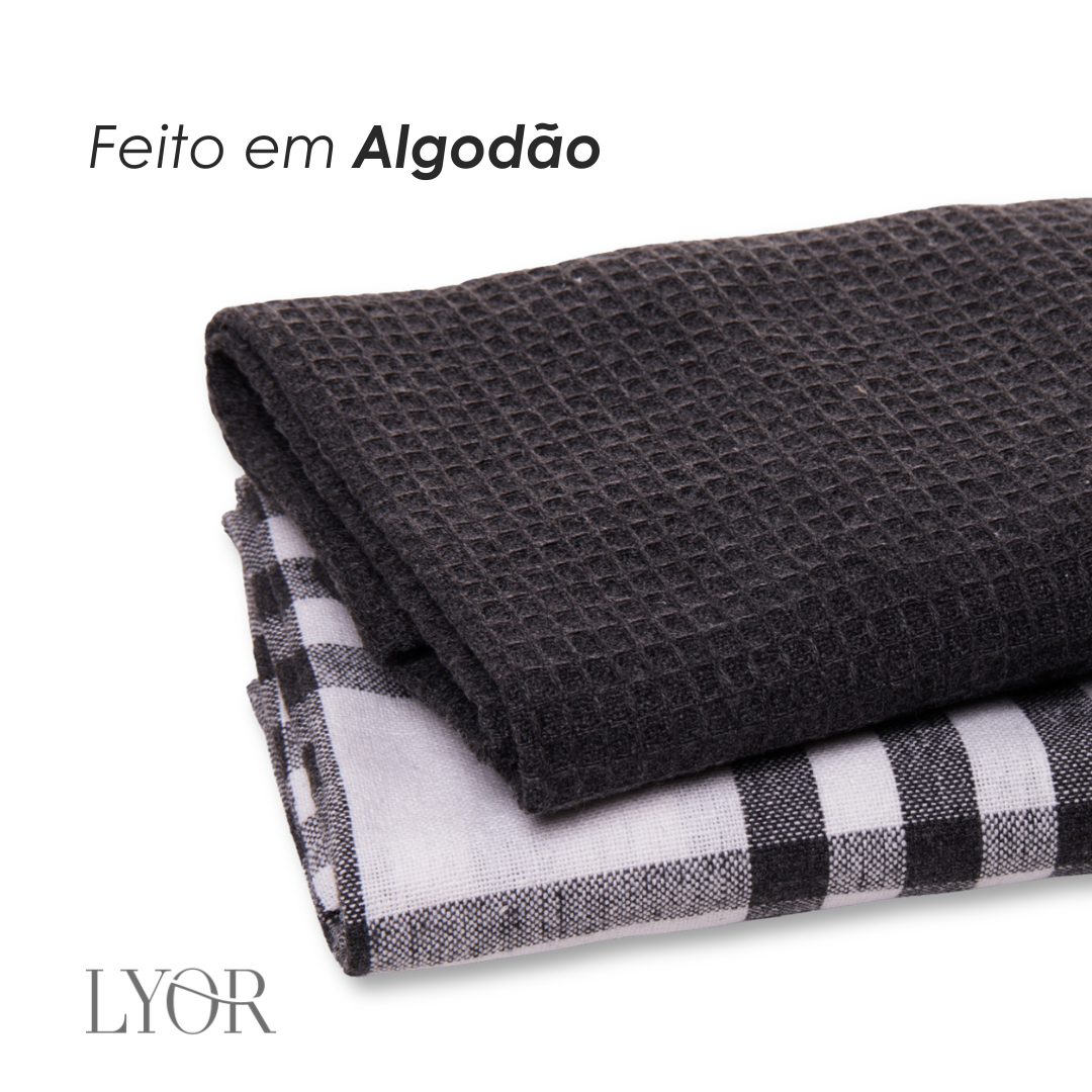 Conjunto 2 Panos de Prato  Verona 60cm x 40cm Cinza Escuro Algodão - Lyor