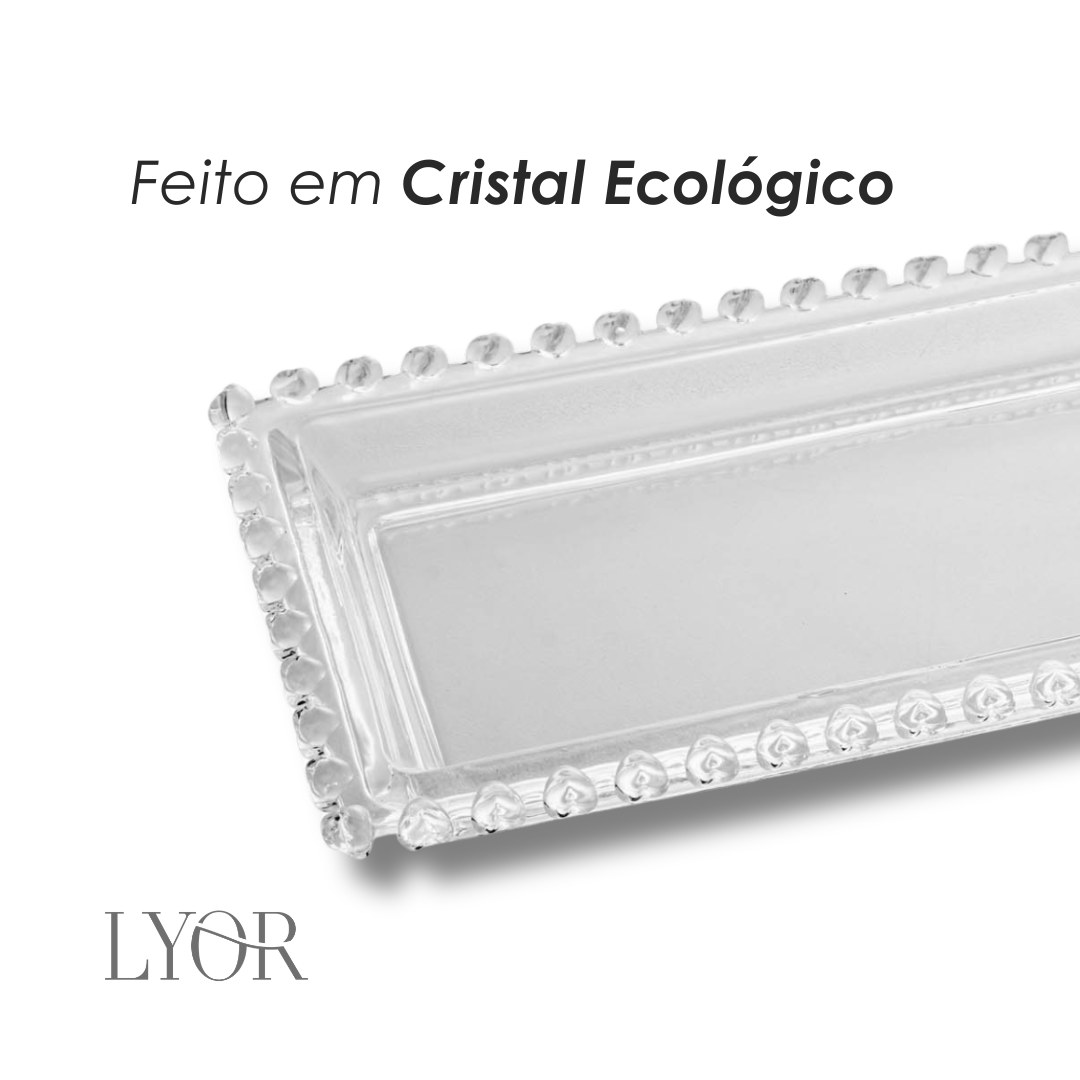 Travessa Retangular de Cristal Coração 30cm x 13cm x 3cm - Lyor