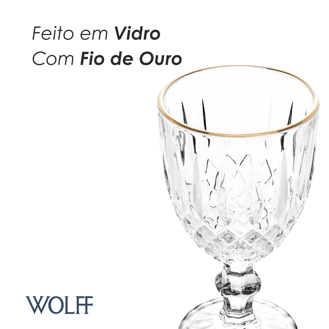 Taça Água Greek Fio de Ouro 320ml Vidro – Wolff