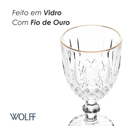 Taça Água Greek Fio de Ouro 320ml Vidro – Wolff