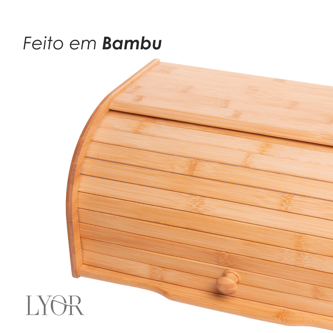 Porta Pães com Tampa Retrátil 20cm x 23cm x 39cm Bambu - Lyor