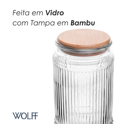 Porta Mantimento de Vidro com Tampa de Bambu Lines 750ml - Wolff