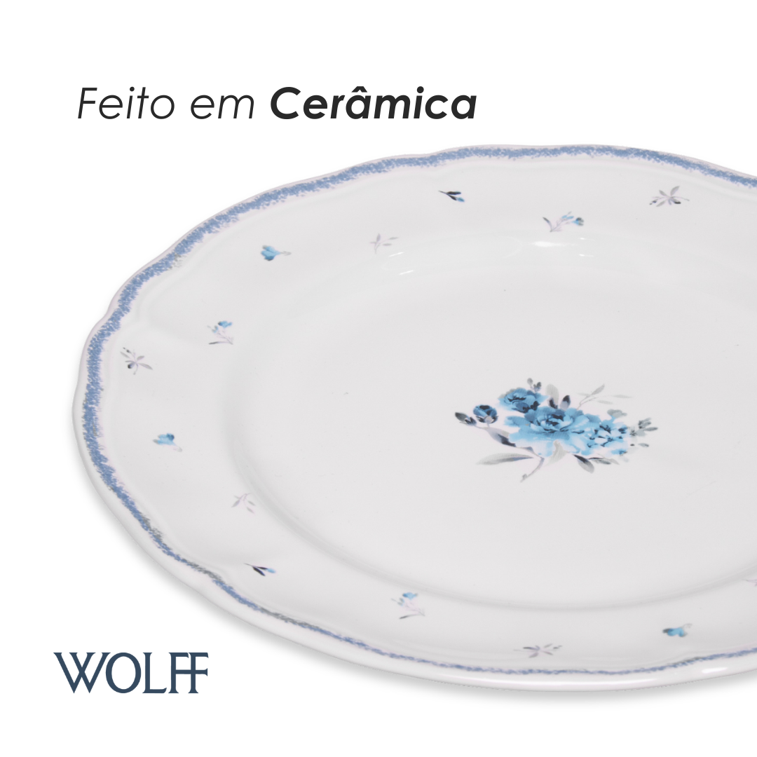 Prato Raso Florescer 27cm Azul Cerâmica - Wolff