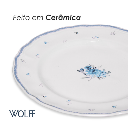 Prato Raso Florescer 27cm Azul Cerâmica - Wolff