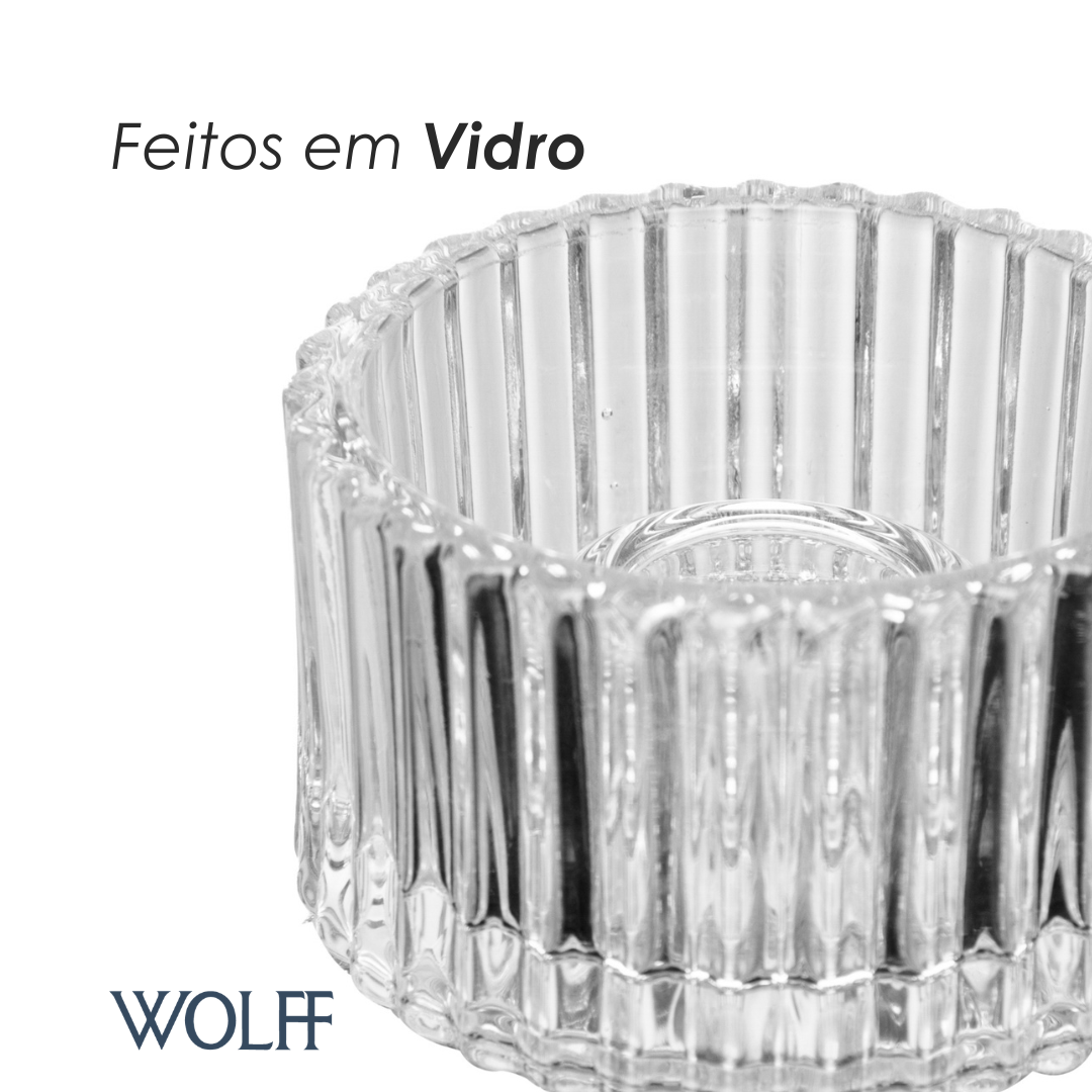 Conjunto 2 Porta Velas Lines 7cm x 7cm x 4,5cm Vidro - Wolff
