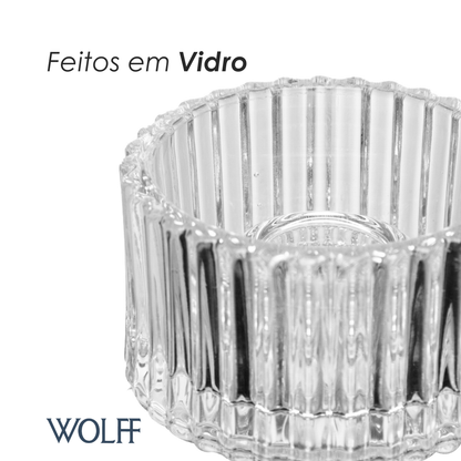 Conjunto 2 Porta Velas Lines 7cm x 7cm x 4,5cm Vidro - Wolff