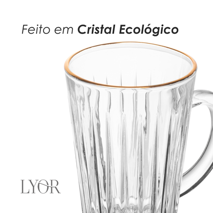 Taça de Cappuccino Deli Diamante com Fio de Ouro 210ml Cristal Ecológico - Lyor