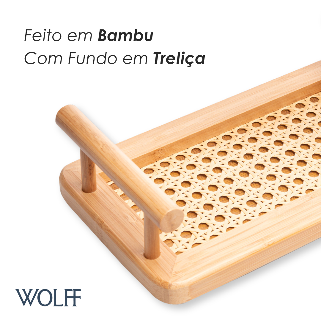 Bandeja de Bambu com Alças e Fundo em Treliça 25cm x 15cm x 5cm - Wolff