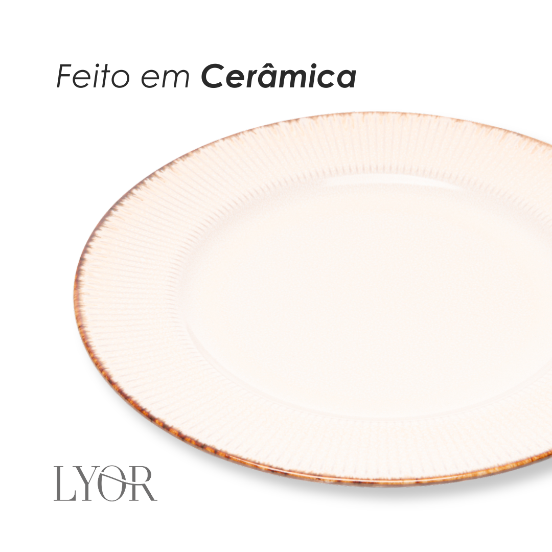 Prato Raso Linear Cerâmica Branco - Lyor