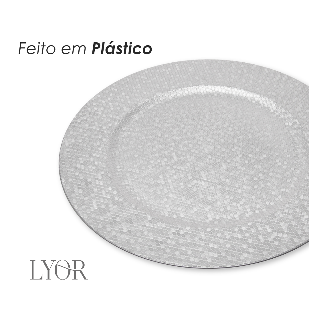 Sousplat Shine 33cm Prateado Plástico - Lyor