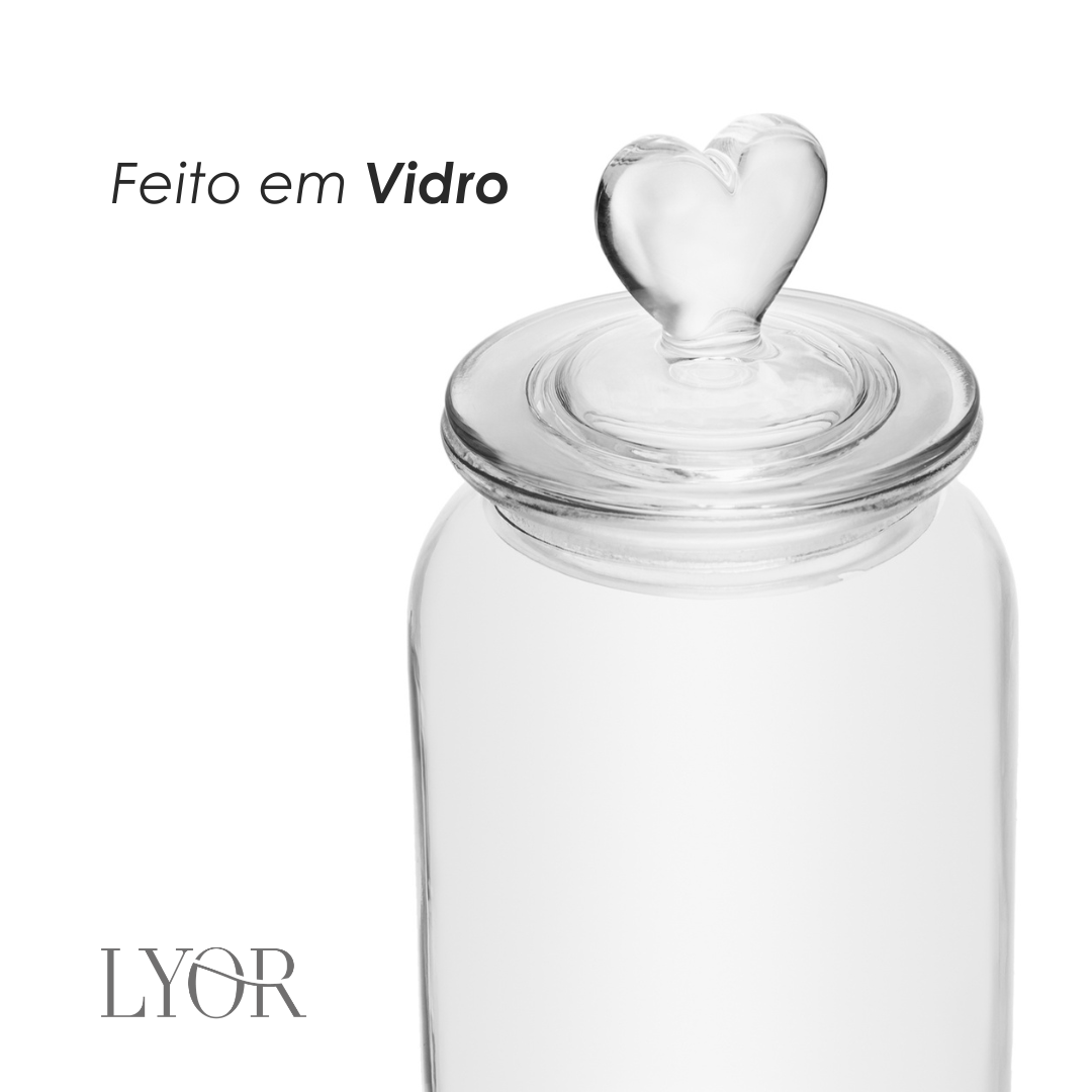 Pote com Tampa Coração 11cm x 11cm x 23cm Vidro - Lyor