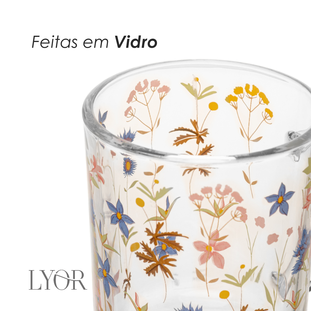 Conjunto 2 Canecas Florescer 220ml Vidro - Lyor