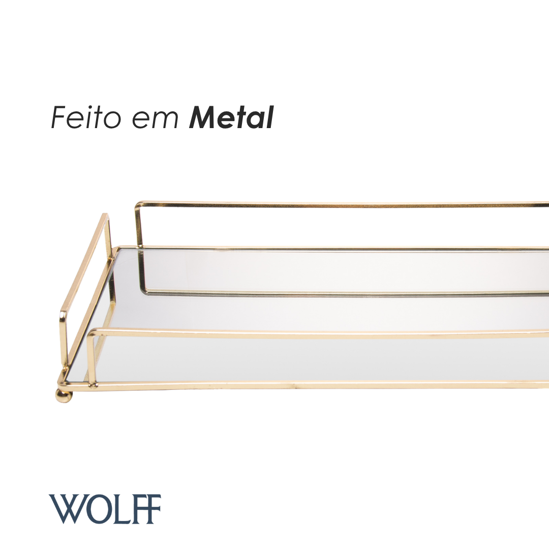 Conjunto 2 Bandejas Decorativas de Metal Dourada 36cm x 20cm x 5cm/34cm x 16cm x 4cm - Wolff