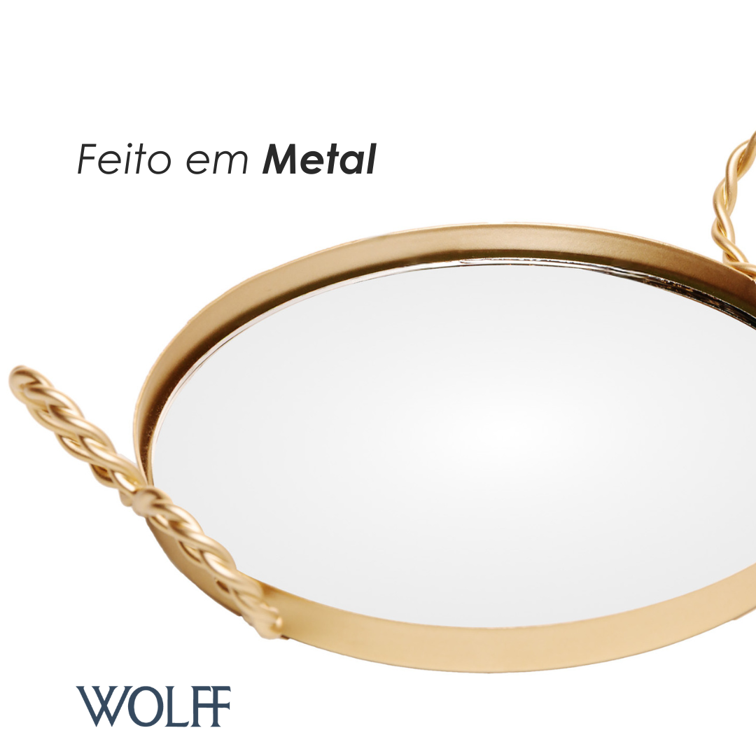 Bandeja Decorativa Cortesia 15cm x 13cm x 3cm Dourada Metal - Wolff