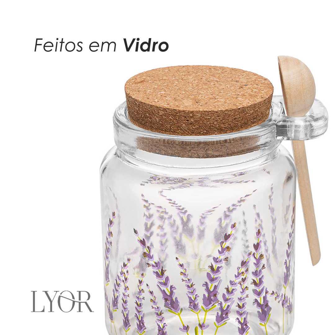 Pote Redondo com Tampa e Colher Provence 250ml Vidro - Lyor