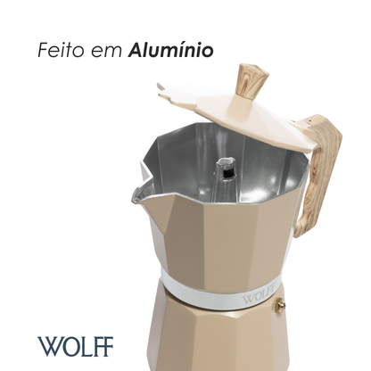 Cafeteira Italiana de Alumínio 6 Doses com Cabo em Plástico Bege Fosca 300ml - Wolff