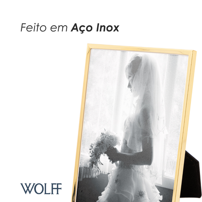 Porta-Retrato de Aço Inox Classic Dourado 13cm x 18cm - Wolff