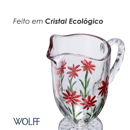 Conjunto Jarra com 6 Taças de Água Red Flower 1,3L/320ml Cristal Ecológico - Wolff