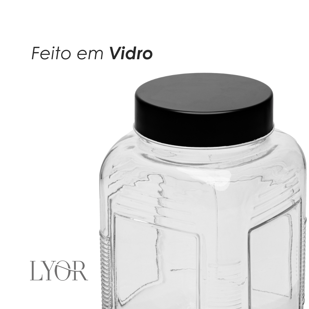 Pote com Tampa Preta 2L Vidro - Lyor