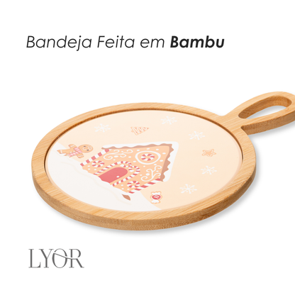 Conjunto 2 Peças Tábua com Bandeja Encanto de Natal 24cm x 17cm x 1cm Bambu -  Lyor