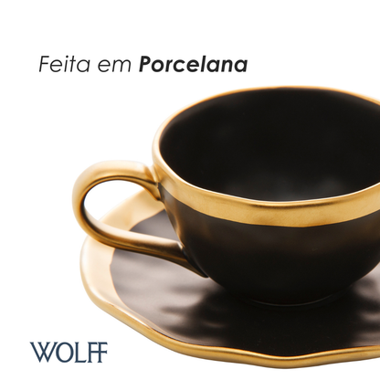 Xícara de Café De Porcelana Dubai Preto E Dourado 90ml Wolff