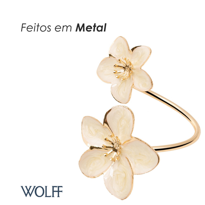 Jogo 4 Anéis para Guardanapo Two Flowers Branco Zamac - Wolff