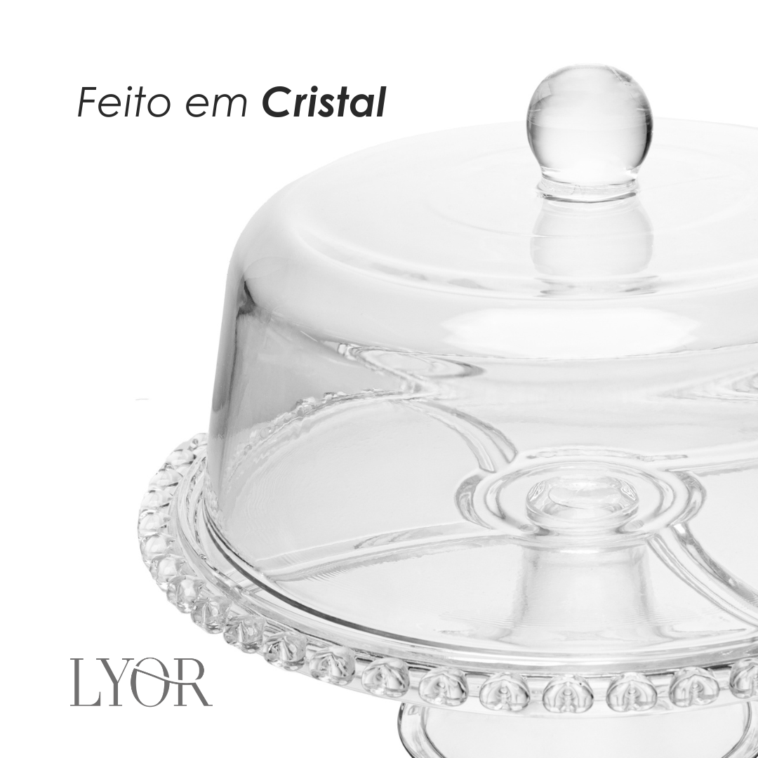 Prato para Bolo com Pé e Tampa Coração 25,5cm x 29cm Cristal - Lyor