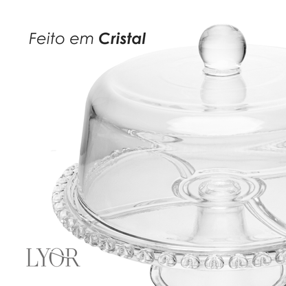Prato para Bolo com Pé e Tampa Coração 25,5cm x 29cm Cristal - Lyor