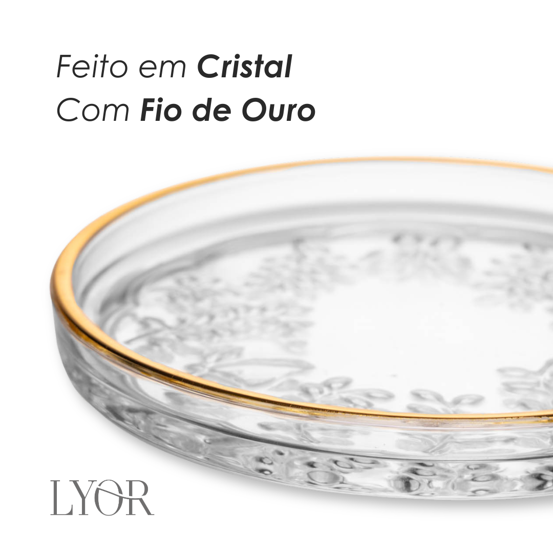 Prato Decorativo New Butterfly com Fio de Ouro 11cm x 1,5cm Cristal Ecológico - Lyor
