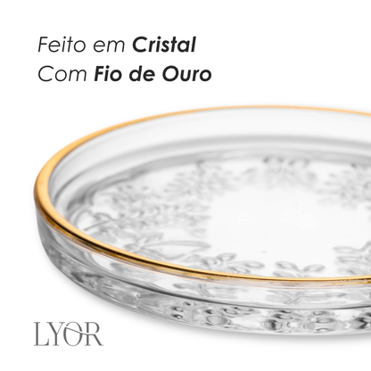 Prato Decorativo New Butterfly com Fio de Ouro 11cm x 1,5cm Cristal Ecológico - Lyor