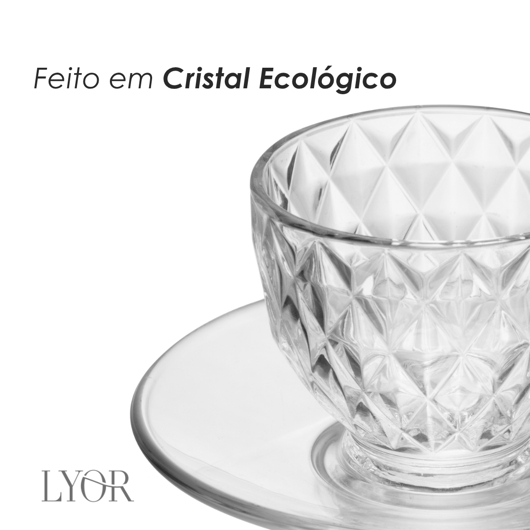 Xícara de Chá com Pires Diamond 220ml Cristal Ecológico - Lyor