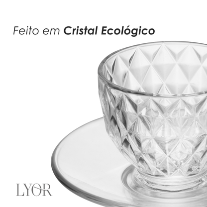 Xícara de Chá com Pires Diamond 220ml Cristal Ecológico - Lyor