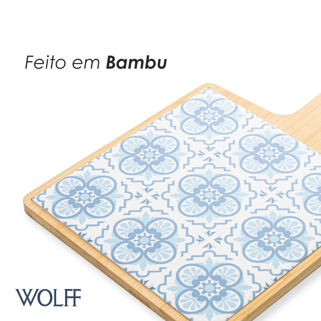 Conjunto 2 Peças Tábua com Bandeja Mosaico 22,5cm × 32cm × 1cm Bambu - Wolff