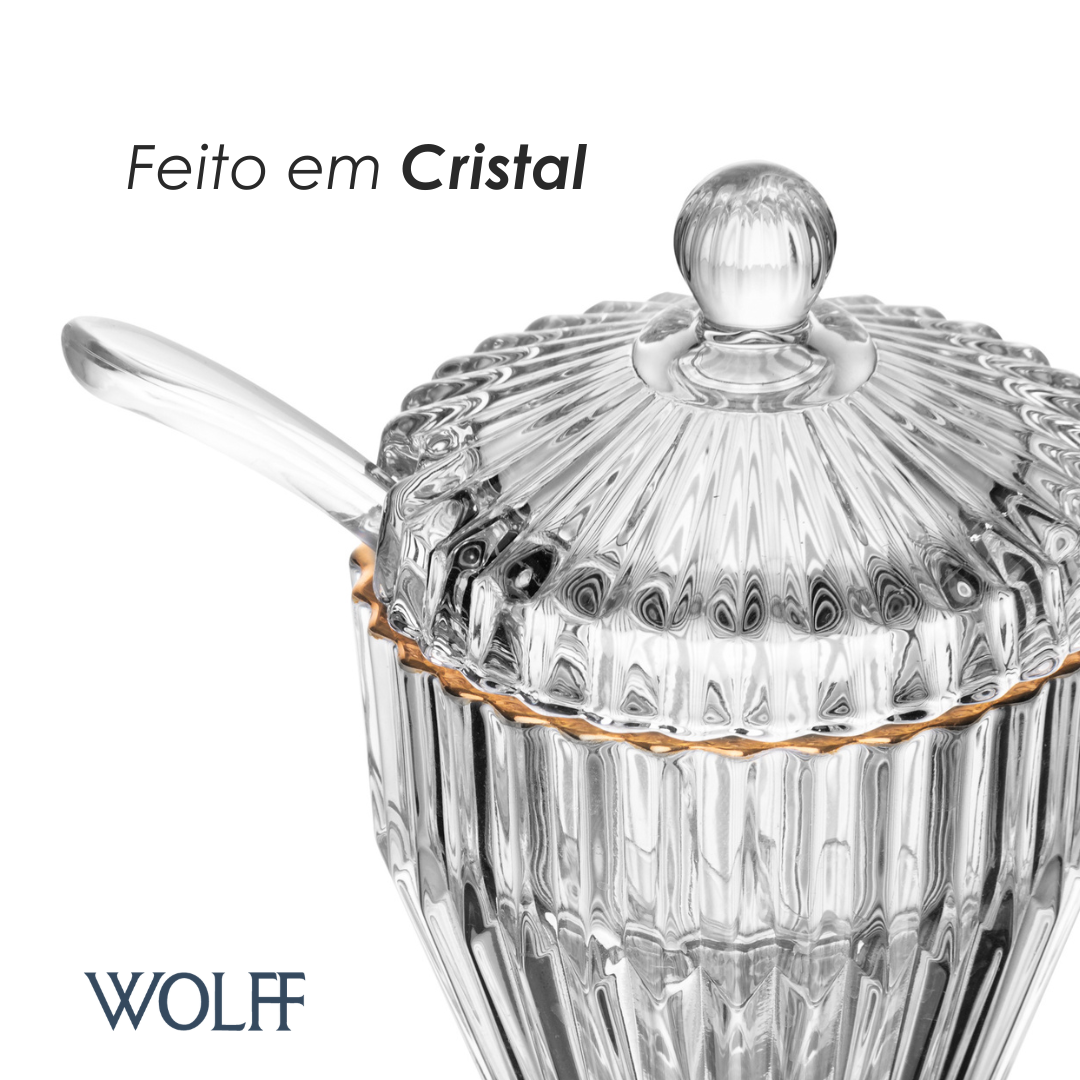 Açucareiro de Cristal com Fio de Ouro Império 8cm x 8cm x 11cm - Wolff