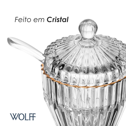 Açucareiro de Cristal com Fio de Ouro Império 8cm x 8cm x 11cm - Wolff