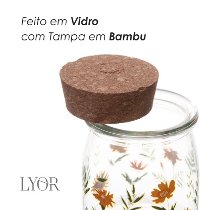 Pote Redondo de Vidro com Tampa de Bambu Flora 190ml - Lyor