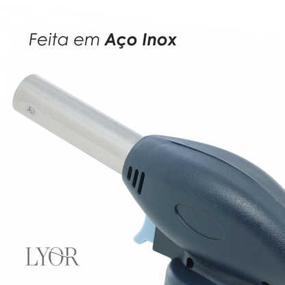 Maçarico Culinário Portátil de Aço Inox Azul 17cm x 6,5cm x 5cm - Lyor