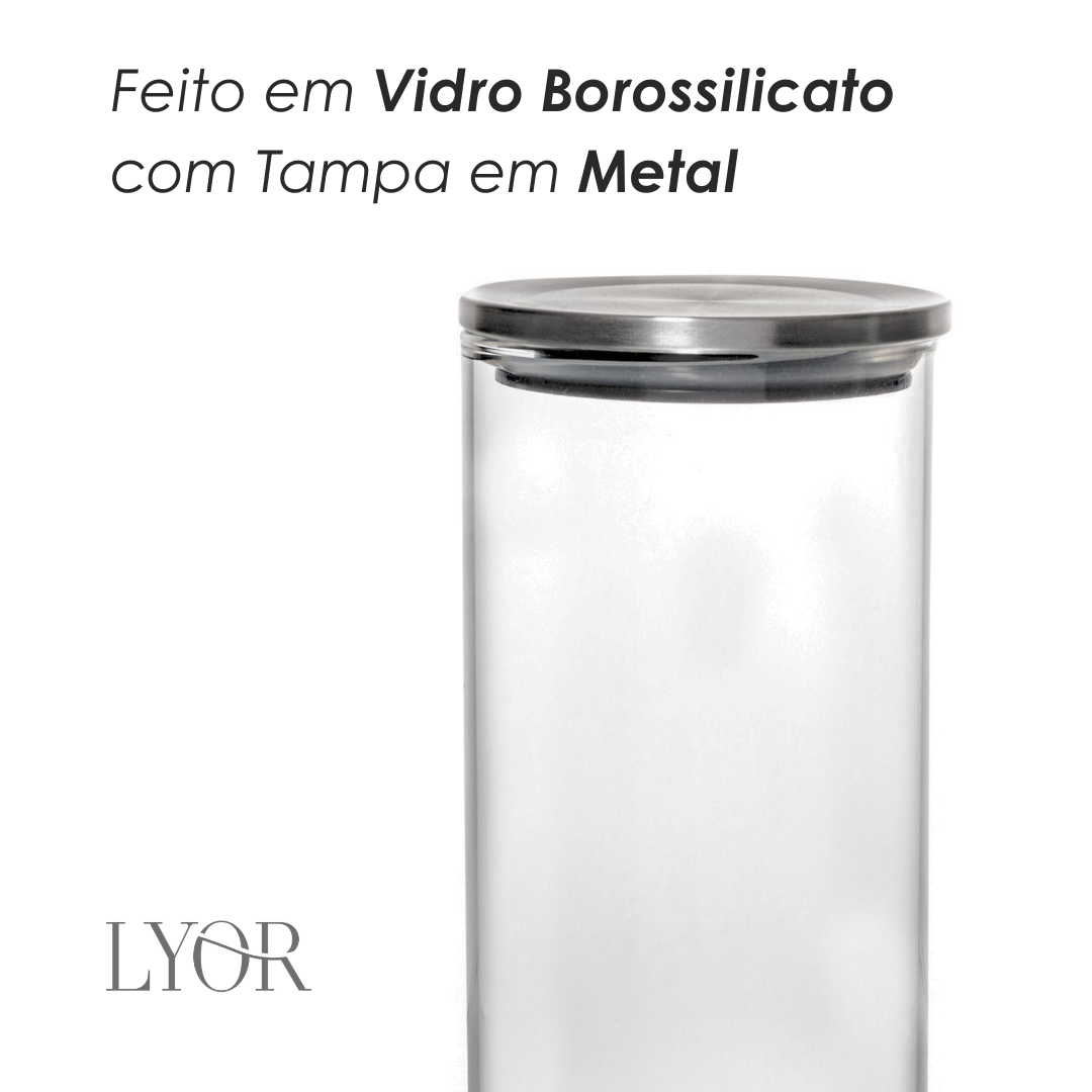 Pote Hermético de Vidro Borossilicato com Tampa em Metal 750ml - Lyor