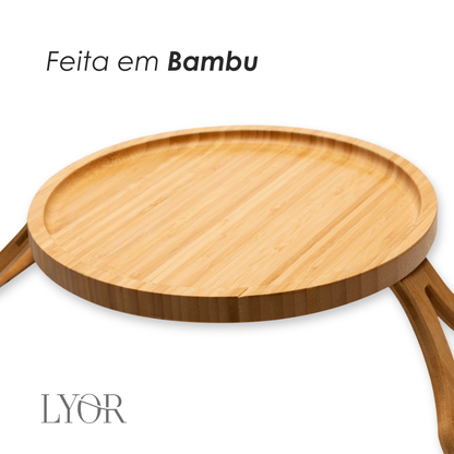 Bandeja Redonda Dobrável para Braço de Sofá 25cm Bambu - Lyor