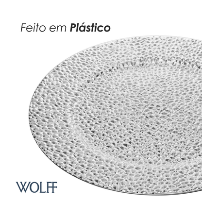 Sousplat de Plástico Martelado Prateado 33cm - Wolff